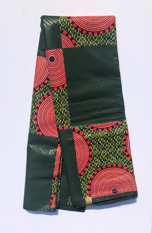 Green & Red waxed African Fabric