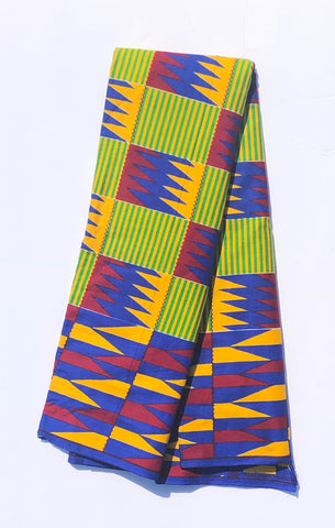 Green Yellow & Blue striped African Fabric